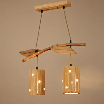 Retro bamboo art chandelier natural wood dining room pendant light