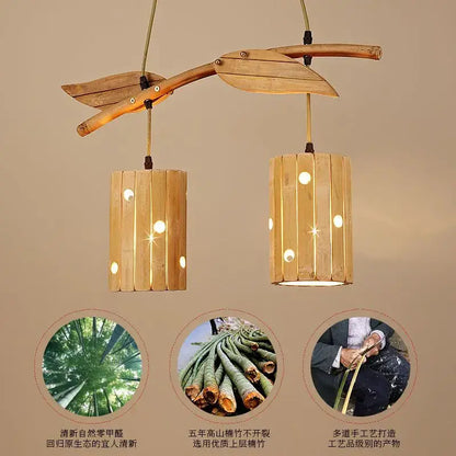 Retro bamboo art chandelier natural wood dining room pendant light