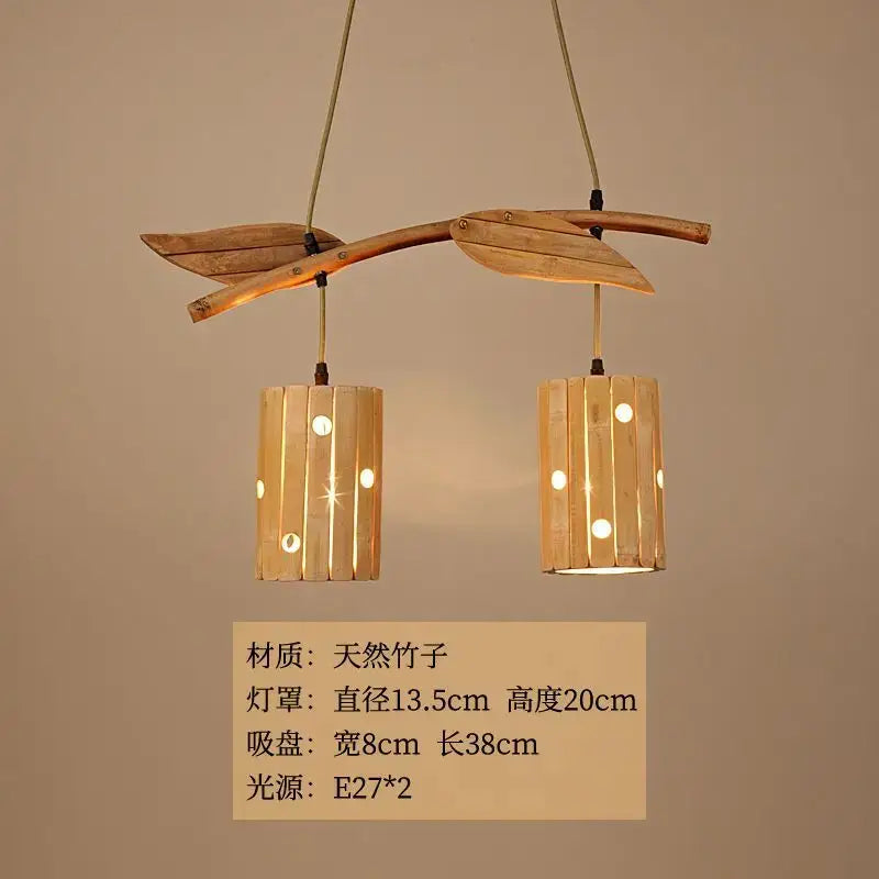 Retro bamboo art chandelier natural wood dining room pendant light