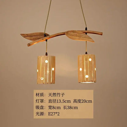 Retro bamboo art chandelier natural wood dining room pendant light