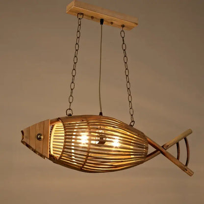Retro bamboo fish wall lamp living room slatted wood decor