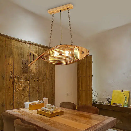 Retro bamboo fish wall lamp living room slatted wood decor