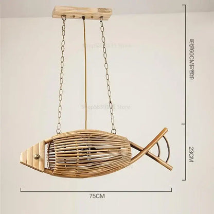 Retro bamboo fish wall lamp living room slatted wood decor
