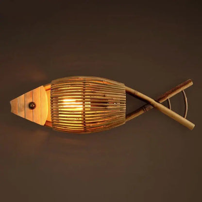 Retro bamboo fish wall lamp living room slatted wood decor