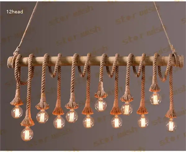 Retro bamboo hemp rope pendant lights dining room chandelier