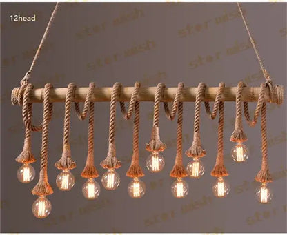 Retro bamboo hemp rope pendant lights dining room chandelier