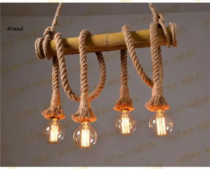 Retro bamboo hemp rope pendant lights dining room chandelier