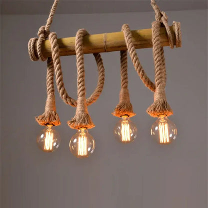 Retro bamboo hemp rope pendant lights dining room chandelier