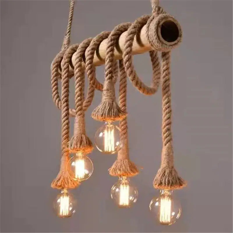Retro bamboo hemp rope pendant lights dining room chandelier