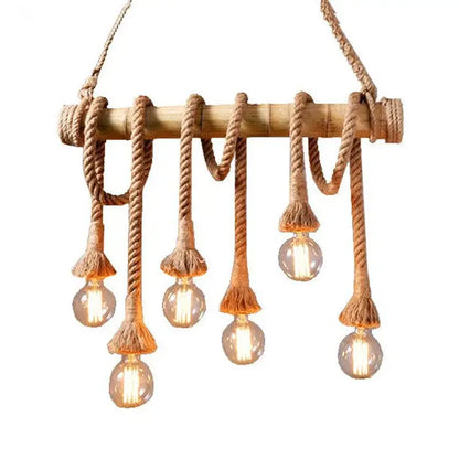 Retro bamboo hemp rope pendant lights dining room chandelier