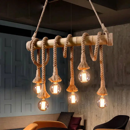 Retro bamboo hemp rope pendant lights dining room chandelier
