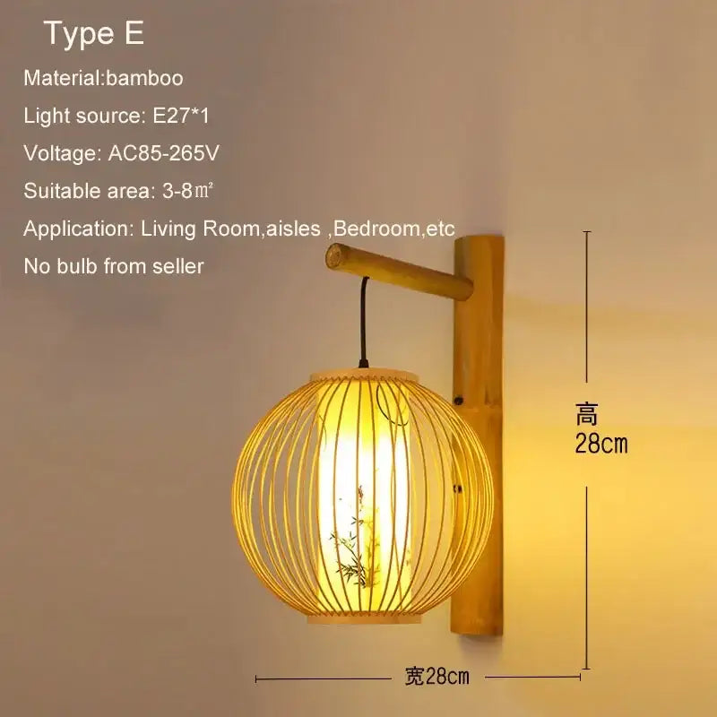 Retro bamboo wall lights – bedroom hand woven rattan sconce