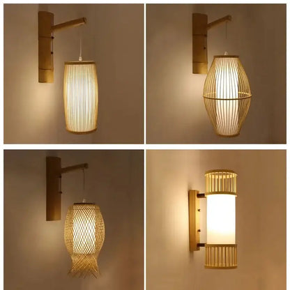 Retro bamboo wall lights – bedroom hand woven rattan sconce