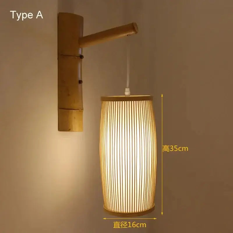 Retro bamboo wall lights – bedroom hand woven rattan sconce