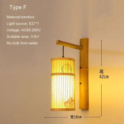 Retro bamboo wall lights – bedroom hand woven rattan sconce