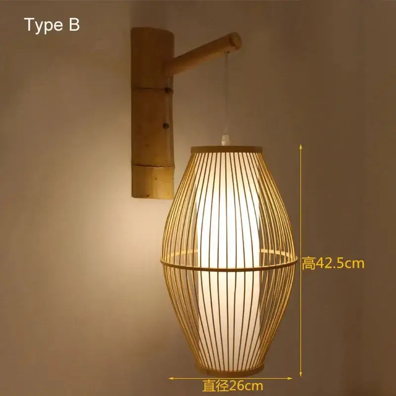 Retro bamboo wall lights – bedroom hand woven rattan sconce
