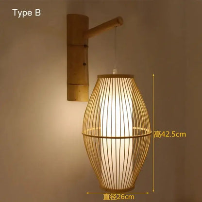 Retro bamboo wall lights – bedroom hand woven rattan sconce