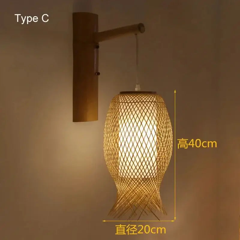 Retro bamboo wall lights – bedroom hand woven rattan sconce