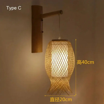 Retro bamboo wall lights – bedroom hand woven rattan sconce