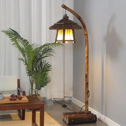 Retro bamboo weave floor lamp – zen living room light with warm glow