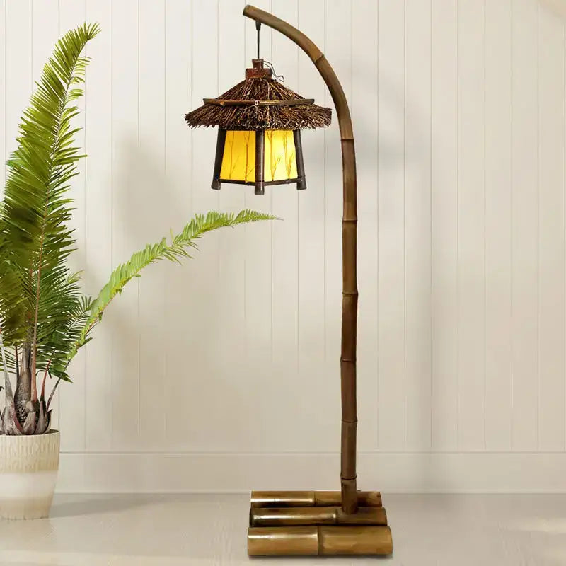 Retro bamboo weave floor lamp – zen living room light with warm glow