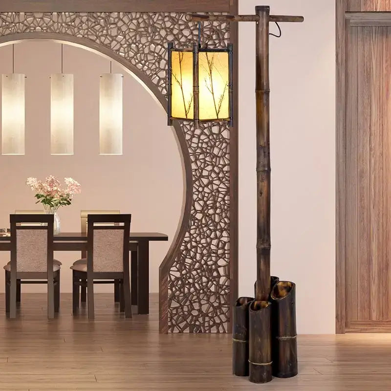 Retro bamboo weave floor lamp – zen living room light with warm glow