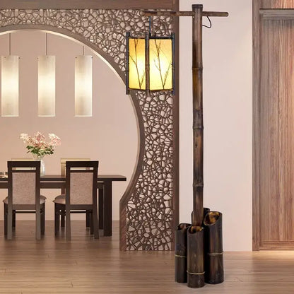 Retro bamboo weave floor lamp – zen living room light with warm glow