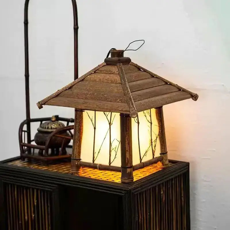 Retro bamboo weave floor lamp – zen living room light with warm glow
