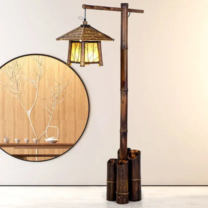Retro bamboo weave floor lamp – zen living room light with warm glow