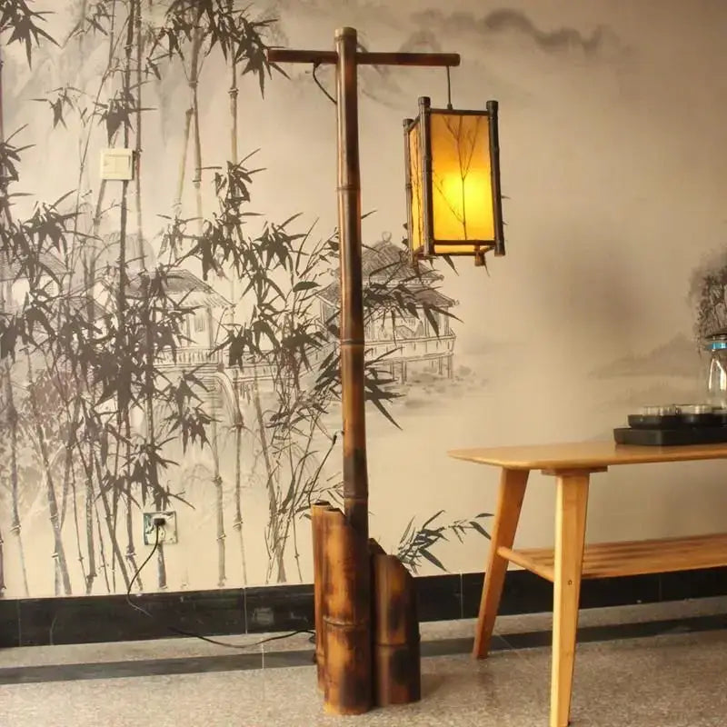 Retro bamboo weave floor lamp – zen living room light with warm glow