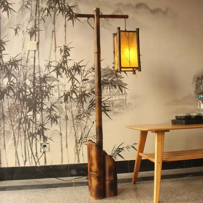 Retro bamboo weave floor lamp – zen living room light with warm glow