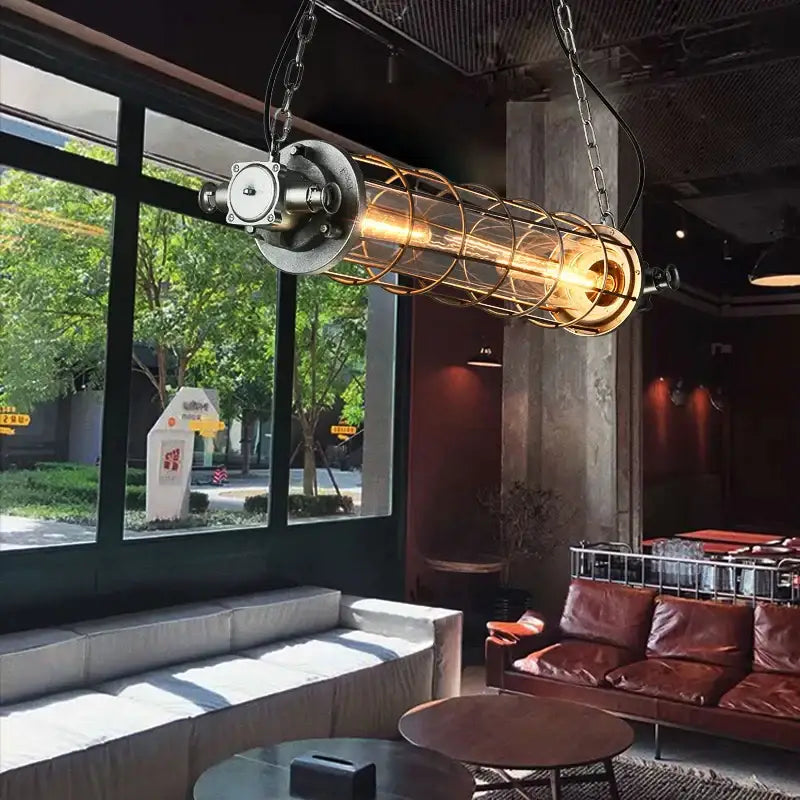 Retro bar industrial metal cage chandelier dining room pendant light