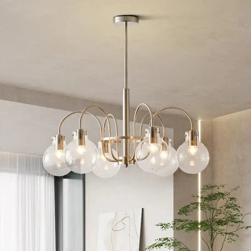 Retro bauhaus brass glass led chandelier for dining room