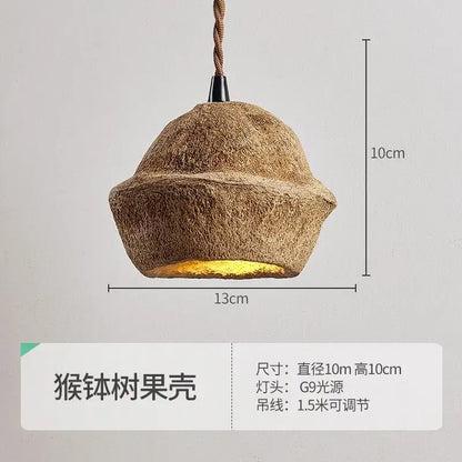 Retro beige cork fruit shell bedside pendant light for bedroom