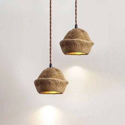 Retro beige cork fruit shell bedside pendant light for bedroom