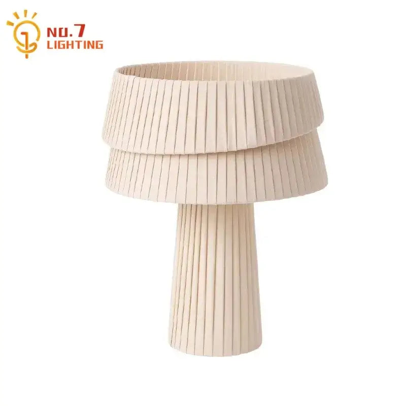 Retro beige pleated mushroom table lamp for bedroom atmosphere
