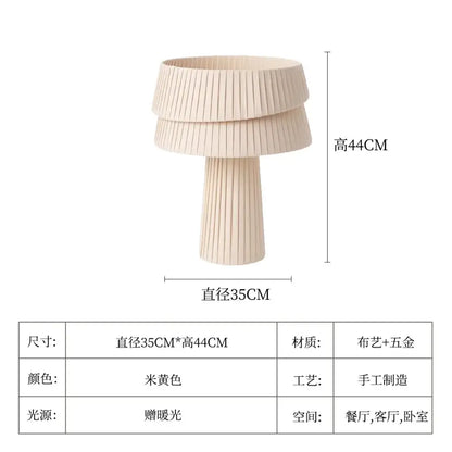 Retro beige pleated mushroom table lamp for bedroom atmosphere
