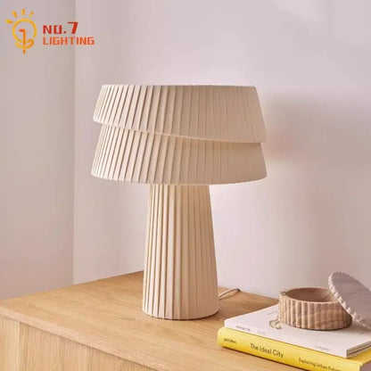 Retro beige pleated mushroom table lamp for bedroom atmosphere