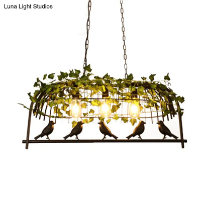 DecorBites™ Retro Birdcage Island Light Fixture - Metal LED Plant Ceiling Lamp in Black, with 2/3/4 Bulbs