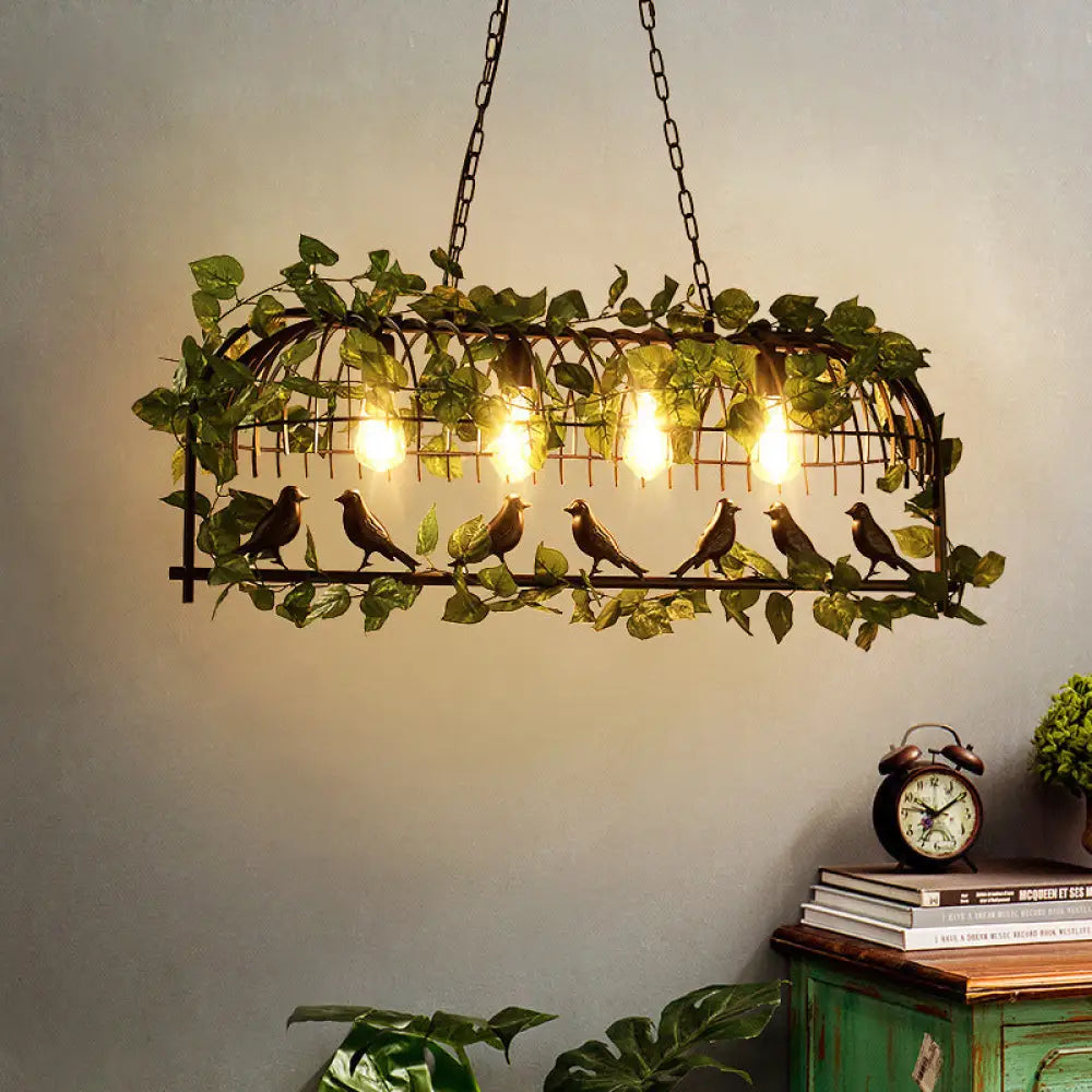 DecorBites™ Retro Birdcage Island Light Fixture - Metal LED Plant Ceiling Lamp in Black, with 2/3/4 Bulbs