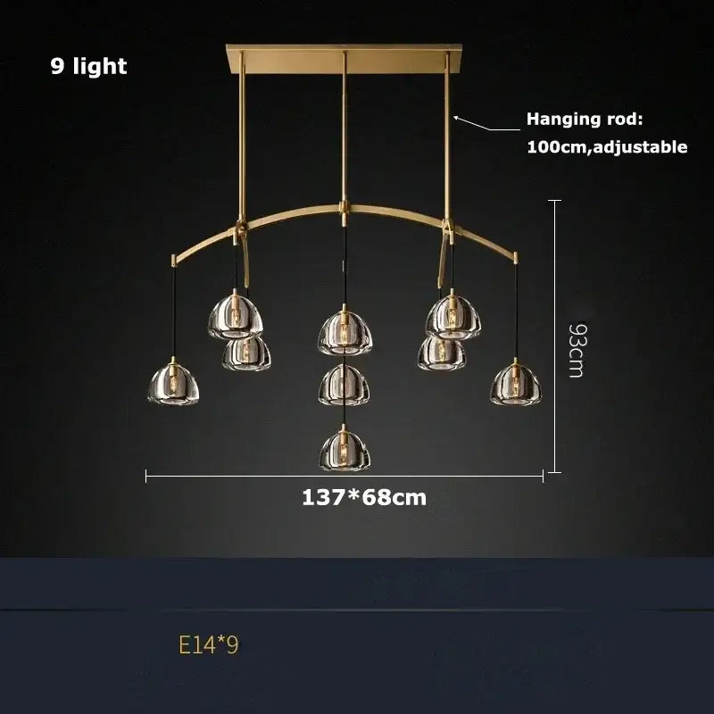 Retro black brass crystal glass pendant light dining room chandelier