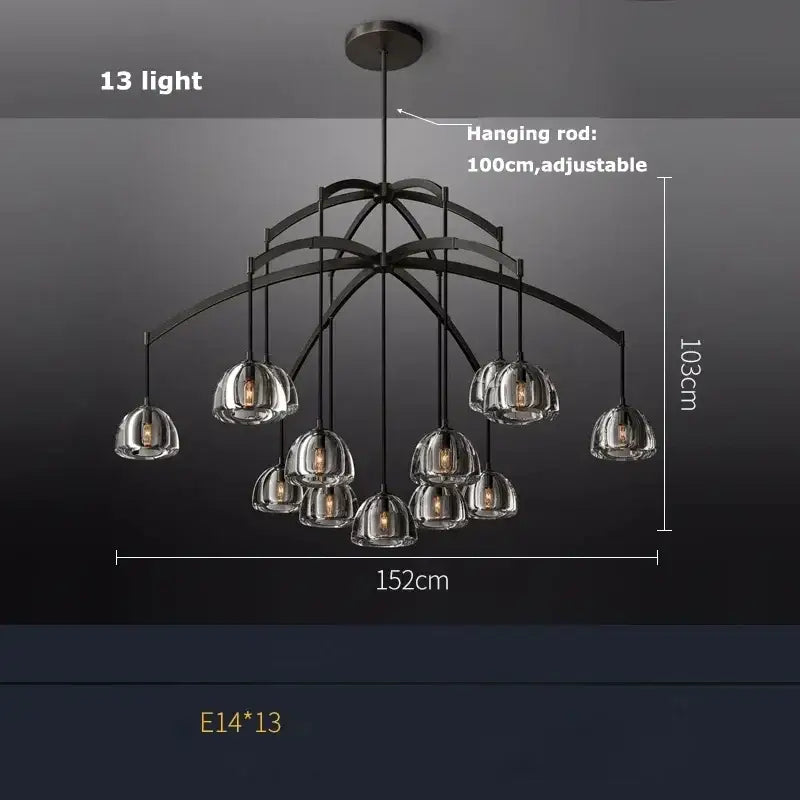 Retro black brass crystal glass pendant light dining room chandelier