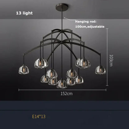 Retro black brass crystal glass pendant light dining room chandelier