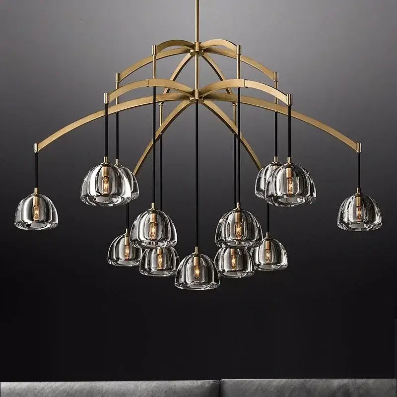 Retro black brass crystal glass pendant light dining room chandelier