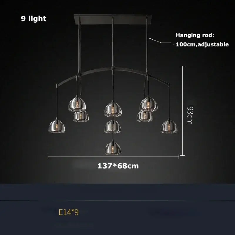 Retro black brass crystal glass pendant light dining room chandelier