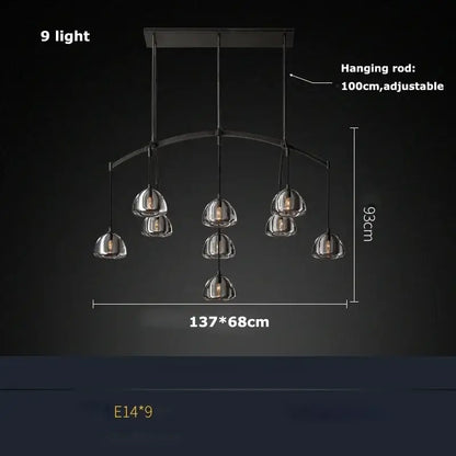 Retro black brass crystal glass pendant light dining room chandelier