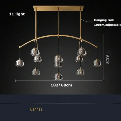 Retro black brass crystal glass pendant light dining room chandelier