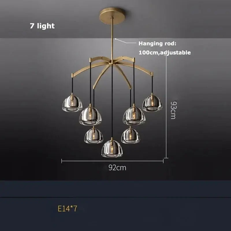 Retro black brass crystal glass pendant light dining room chandelier