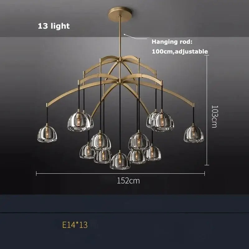 Retro black brass crystal glass pendant light dining room chandelier