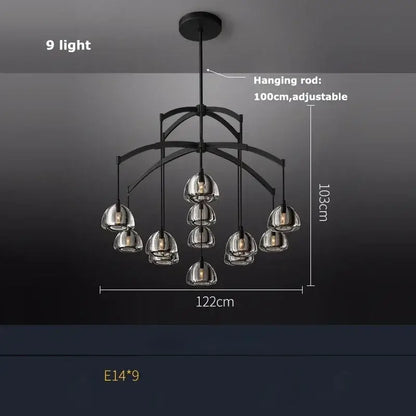 Retro black brass crystal glass pendant light dining room chandelier